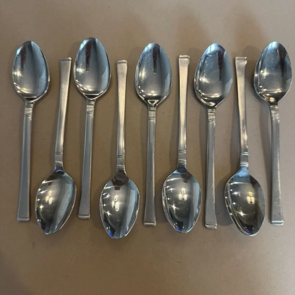 Doric Japan MCM Stainless Lot Of 8 Dinner Soup Spoons MidCentury Modern Flatwear